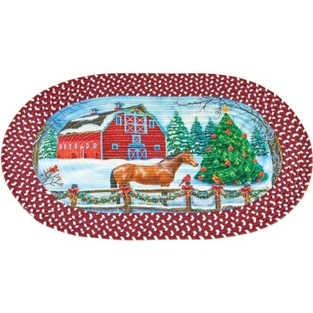 Oval Braided Kitchen Accent Rug (20"x30") CHRISTMAS TREE, FARM, HORSE BARN, CE